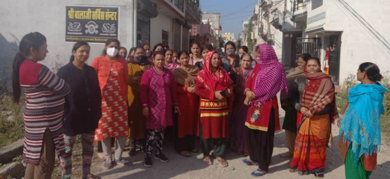 women protest against bjp mla adesh chauhan in ranipur