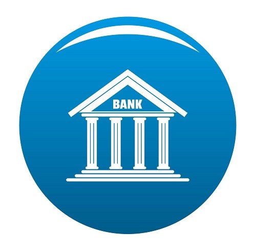 Bank icon vector blue