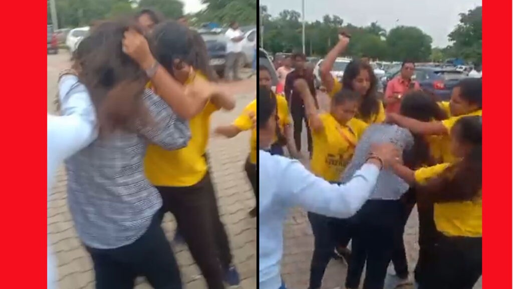 Girls Viral Video टैक्सी कंपनी की कर्मचारियों ने युवती को पीटा, एयरपोर्ट के बाहर की घटना, केस