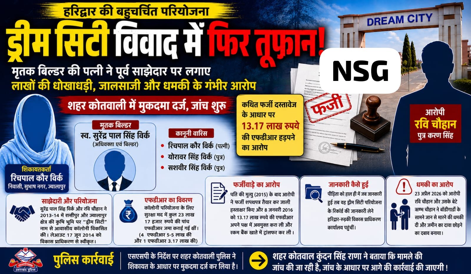 Property in Haridwar ड्रीम सिटी प्रोजेक्ट में करोड़ों की धोखाधड़ी का आरोप, मृतक बिल्डर की पत्नी ने पूर्व पार्टनर पर किया केस