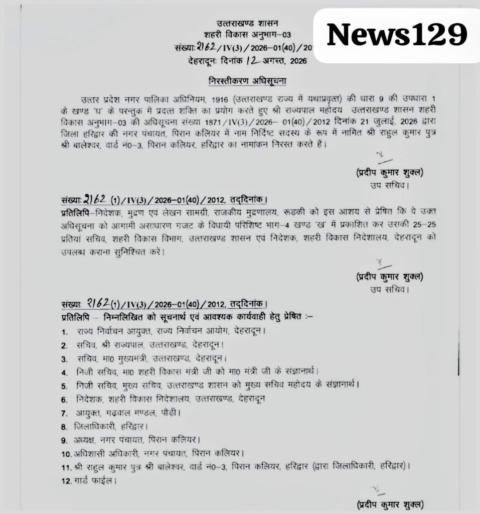 पिरान कलियर में बड़ा प्रशासनिक उलटफेर, नामित सदस्य राहुल कुमार का नामांकन निरस्त